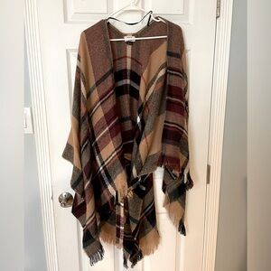 Plaid Belted Poncho